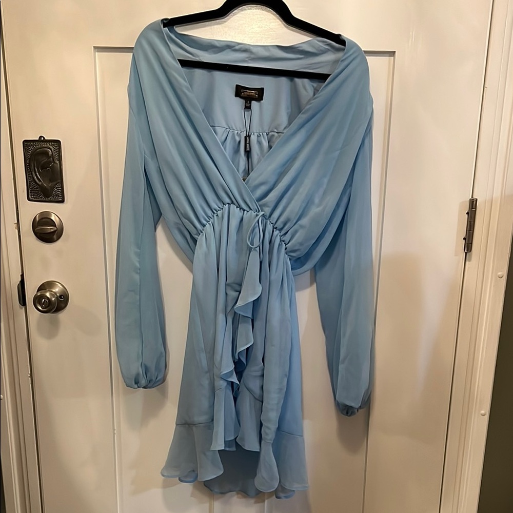 Alexia Admor Light Blue Ruffled Chiffon Wrap Skirt Dress